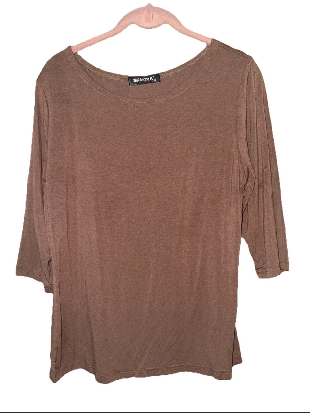 Allegra K Brown 3/4 Sleeve Scoop Neck Tunic Top - Size Medium